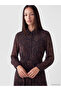 Lcw Studio Purple Shirt Collar Belted Waist Patterned Chiffon Dress - 3