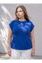 Vizyon New Season Blue Plus Size Pleated Detailed Blouse