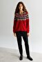 Women's Hooded Robe Jacquard Wool Cardigan Red - 4