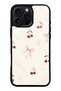 iPhone 16 Pro Max Glossy Phone Case with Cherry Pearl Lace Design