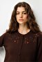 Women's Crew Neck Side Knit Embroidered Wool Cardigan Dark Brown - 3