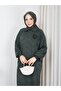 Knitted Dress with Roses on the Chest, Khaki - 4