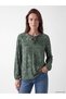 Özmarka New Season Green Tie-Neck Patterned Blouse