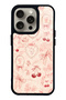 iPhone 15 Pro Glossy Phone Case with Cherry Coquette Toile Design