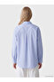 Özmarka New Season Blue Striped Oversize Poplin Women's Shirt - 4