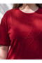 Lcw Curve Red Large Size Embroidered 100% Cotton Women's T-Shirt - 3