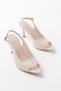 Zri̇n-717 Beige Patent Leather Pointed Toe Heeled Women's Sandals 8.5 cm - 4
