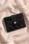 Quilted Detail Black Wallet - 2