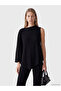 Ozmarka New Season Black Boat Neck Textured Asymmetrical Cut Blouse - 2
