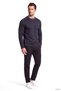 Men's Regular Fit Round Collar Metallic Logo Detailed Cotton Long Sleeve Navy Blue T-Shirt - 2