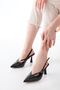 Zri̇n-4962 Black Patent Leather Pointed Toe Buckle Round Heel Women's Heeled Sandals 8.5 cm - 5
