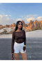 Brown Boat Neck Guipure Lace Blouse