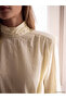 Özmarka New Season Ecru Stand Collar Gathered Belted Blouse - 5