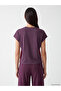 Lcw Everyday Soft Touch Oversize Women's T-Shirt with Plum Stripe Detail - 4