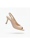 Zri̇n-717 Beige Patent Leather Pointed Toe Heeled Women's Sandals 8.5 cm - 2