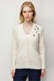 Women's V-Neck Stone Embroidered Wool Cardigan Bone