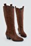 Women's Cowboy Tan Boots with Brown Pattern and Western Stitching Detail, Thick Heeled - 2