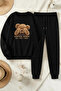 Unisex Surprise Bear Design Printed Crew Neck Sweatshirt - 2-Piece Tracksuit Set