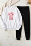 Unisex Design Printed Crew Neck Sweatshirt - 2-Piece Tracksuit Set