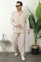 Men's Oversize Linen Shirt with Elastic Waist and Buttons, Two-Piece Set - 3