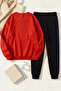 Unisex Rose & Silhouette Design Printed Crew Neck Sweatshirt - 2-Piece Tracksuit Set - 2