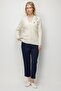 Women's V-Neck Stone Embroidered Wool Cardigan Bone - 3