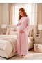 New Season Pink Jacquard Winter Full-Length Easy Breastfeeding Design Long Sleeve Maternity Nightgown Set of 2 - 8