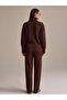 Women's Brown Turtleneck Oversize Knitwear Sweater Elastic Waist Pants Top and Bottom Set - 3