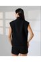 Women's Black Knitwear Collar Detailed Zippered Zero Sleeve Lined Boucle Vest Padded Shoulder Short Length - 5