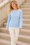 Women's Round Neck Long Sleeve Hair Braided Soft Textured Trendy Casual Baby Blue Knitwear Sweater - 2
