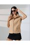 Women's Camel Knitwear Collar Detailed Zipper Closure Lined Boucle Vest Padded Zero Sleeve Shoulder Short Length - 7
