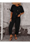 Women's Short Sleeve Double Breasted Collar Front Asymmetrical Cut Detailed Wrinkled Bottom Top Set