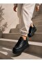 Women's 5 cm Heeled, Thick Platform Sole, Stylish, Lace-Up Sneaker Black - 6