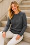 Women's Round Neck Long Sleeve Hair Braided Soft Textured Trendy Casual Anthracite Knitwear Sweater - 2