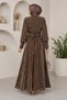 Women's Lined Belt Detail Glittery Stylish Jacquard Hijab Dress - 3