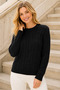Women's Round Neck Long Sleeve Hair Braided Soft Textured Trend Casual Black Knitwear Sweater - 5