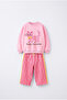 Girl's Cat Printed Pink School Sweatshirt and Striped Wide-Leg Sweatpants Set
