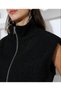 Women's Black Knitwear Collar Detailed Zippered Zero Sleeve Lined Boucle Vest Padded Shoulder Short Length - 2