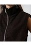 Women's Brown Knitwear Collar Detailed Zipper Closure Lined Boucle Vest Zero Sleeve Padded Shoulders - 3