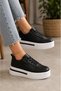 Women's 5 cm Thick Sole Sneaker with Glitter Detail Casual Sports Shoes - Black and White - 4