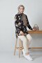 Black Large Floral Patterned Viscose Tunic Shirt - 2