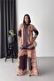 Women's Brown Patterned Shirt and Wide Leg Pants Double Design Set Nbms26121 - 3