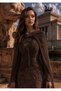 Evening Dress with Cape Detail, Beading and Tulle Detail - 6