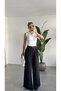 Women's Black Pleated High Waist Wide Leg Extra Loose Palazzo Fabric Trousers - 5