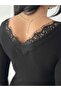 Women's V-Neck Collar Lace Detailed Soft Cashmere Textured Long Sleeve Basic Blouse - 3