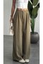 Women's Khaki Pleated High Waist Wide Leg Extra Loose Palazzo Fabric Trousers