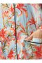 Women's Floral Patterned Satin Long Sleeve Pajama Set with Shirt Sakura & V-Neck Dowry Satin Pajamas, Bridal Pajamas - 5