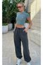 Washable Look High Waist Elastic Waistband with Pockets Wide Leg Oversize Jogger Sweatpants Aw26Ea0002