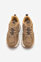 Women's Suede Textured Mesh Detailed Multi-Piece Thick Sole Lace-Up Casual Sneaker Terita Camel Suede - 6