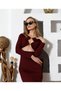 Burgundy Chest-Cut Out Metal Buckle Detailed Stretchy Midi Dress - 5